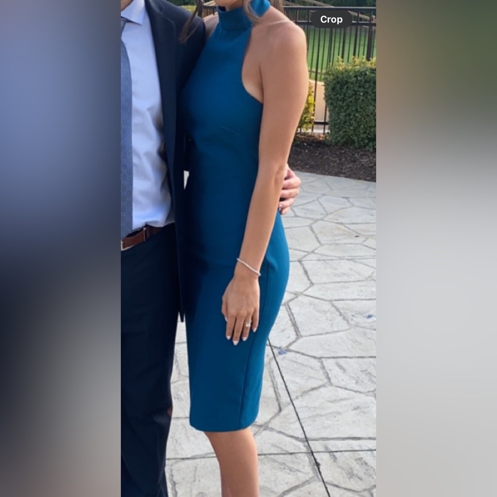 LIKELY teal High neck Midi dress size 4